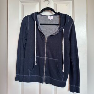 Sundry Navy Zip Hoodie with White Drawstrings
